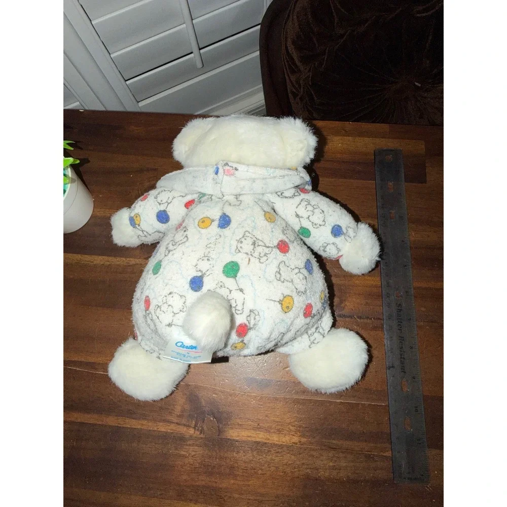 Vintage Carters Prestige Plush Teddy Bear Hooded Pajamas Balloons White 10 inch